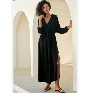 Anthropologie Black Long-Sleeve V-Neck Maxi Dress